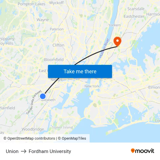 Union to Fordham University map
