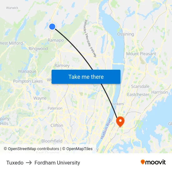 Tuxedo to Fordham University map