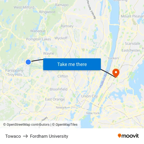 Towaco to Fordham University map