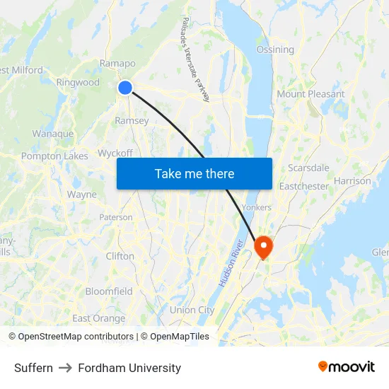 Suffern to Fordham University map