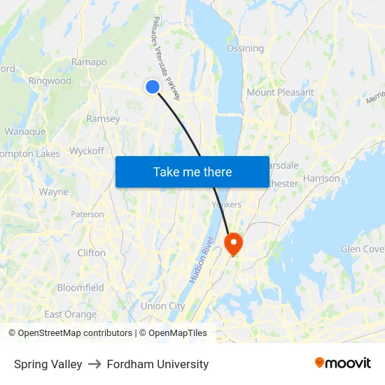 Spring Valley to Fordham University map