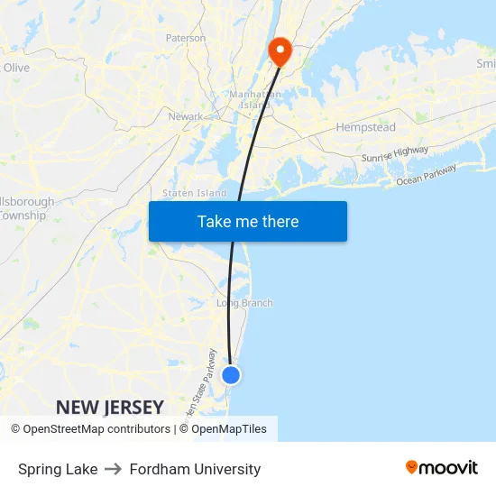 Spring Lake to Fordham University map