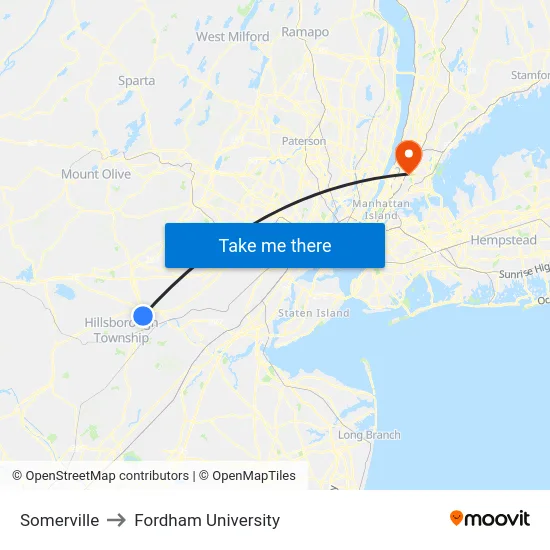 Somerville to Fordham University map