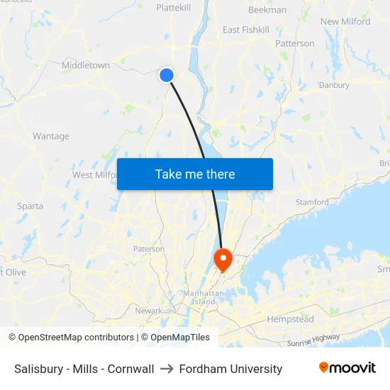 Salisbury - Mills - Cornwall to Fordham University map