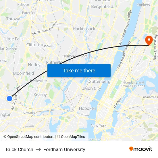 Brick Church to Fordham University map