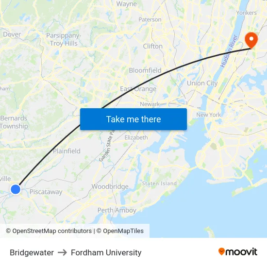 Bridgewater to Fordham University map
