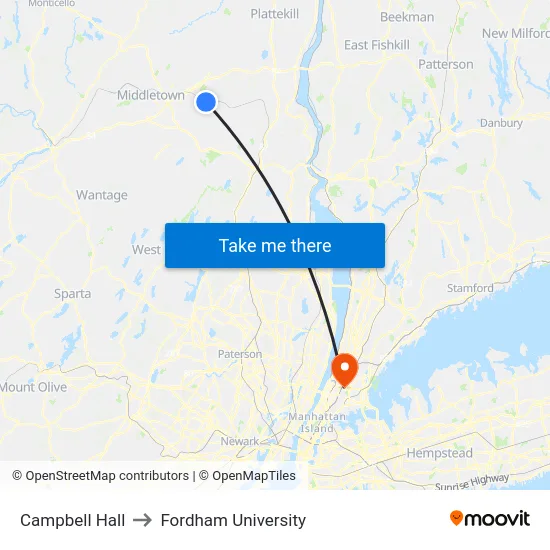 Campbell Hall to Fordham University map