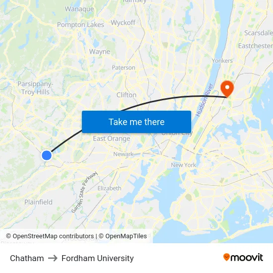 Chatham to Fordham University map