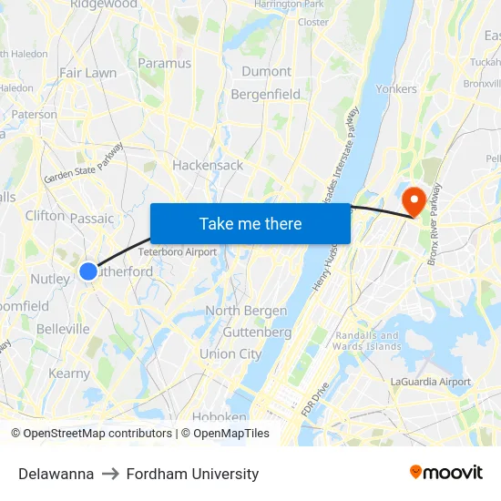 Delawanna to Fordham University map