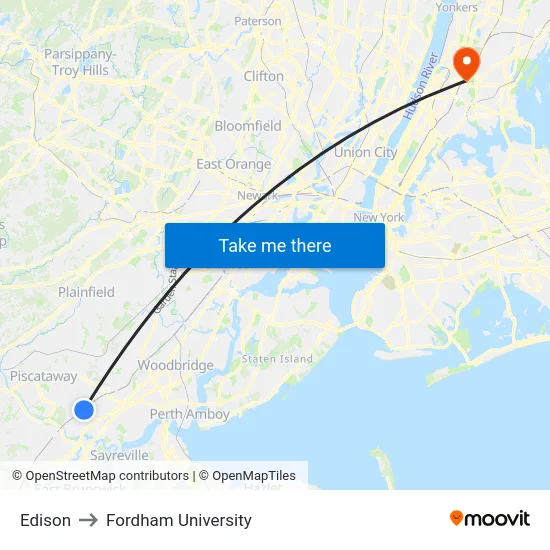 Edison to Fordham University map