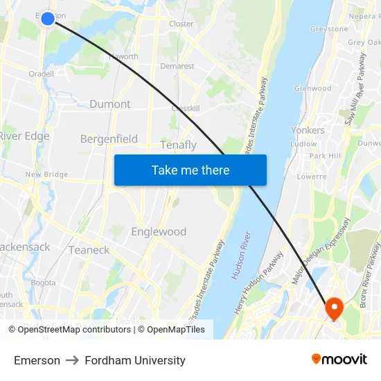 Emerson to Fordham University map