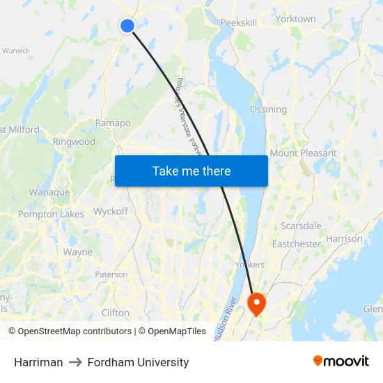 Harriman to Fordham University map