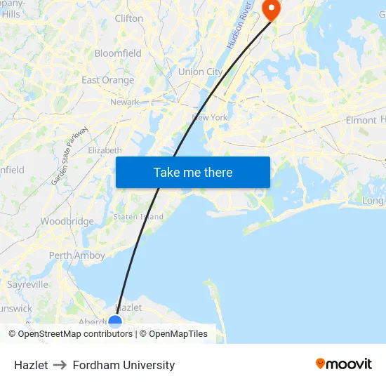Hazlet to Fordham University map