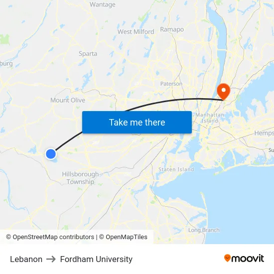 Lebanon to Fordham University map