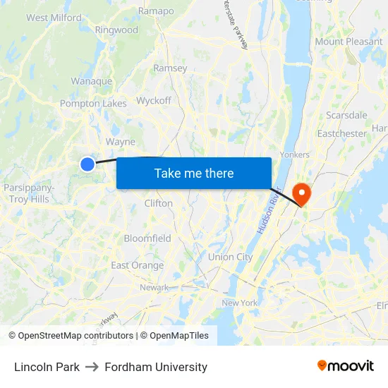 Lincoln Park to Fordham University map