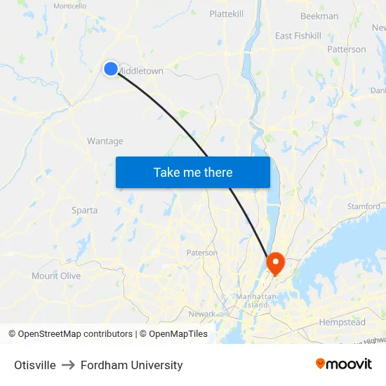 Otisville to Fordham University map