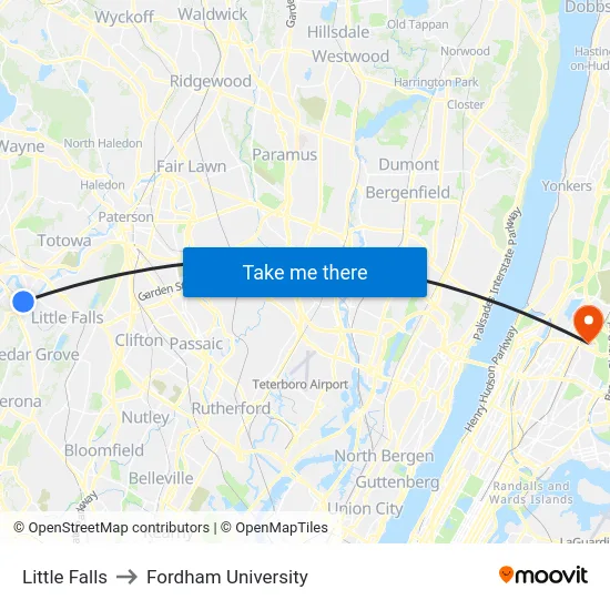 Little Falls to Fordham University map