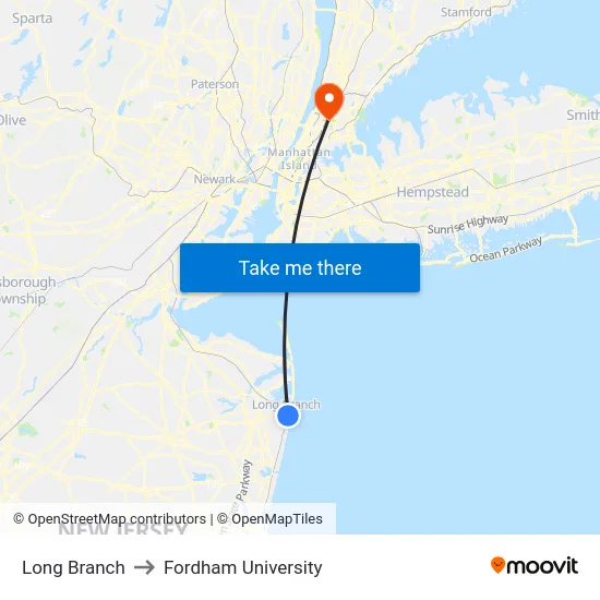 Long Branch to Fordham University map