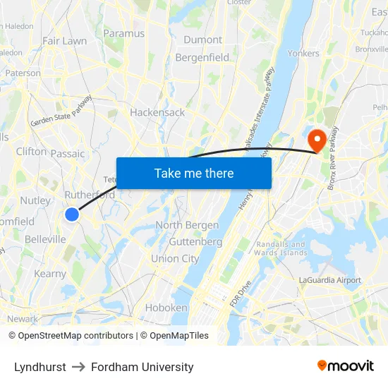 Lyndhurst to Fordham University map