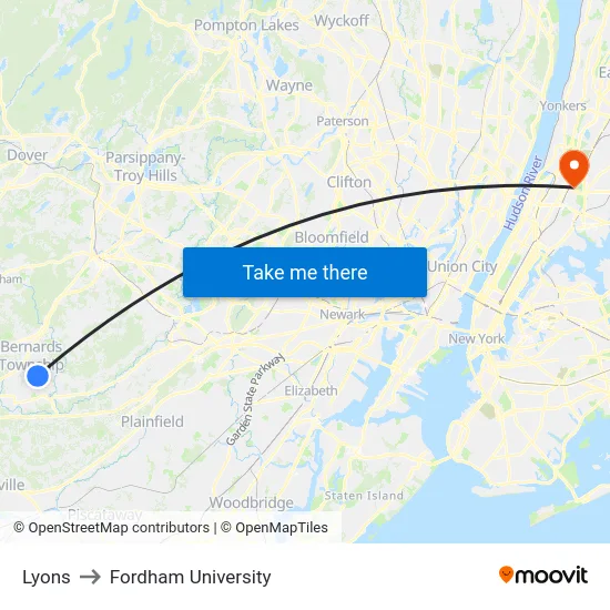 Lyons to Fordham University map