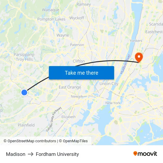 Madison to Fordham University map