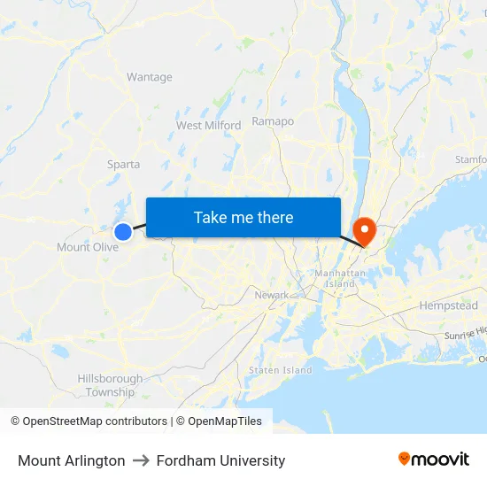 Mount Arlington to Fordham University map