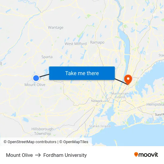 Mount Olive to Fordham University map