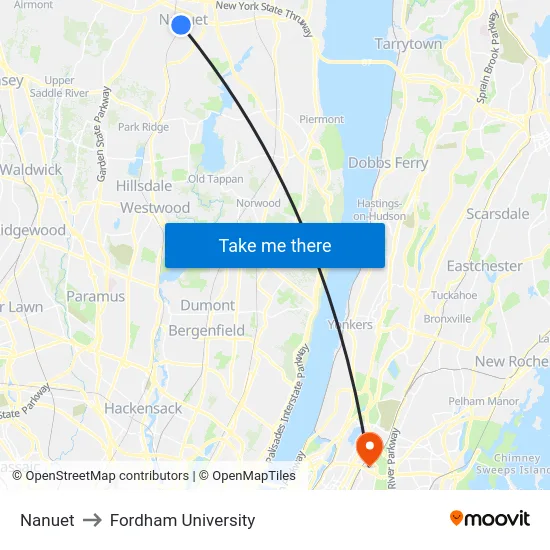 Nanuet to Fordham University map