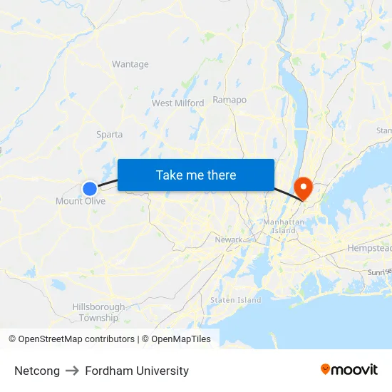Netcong to Fordham University map