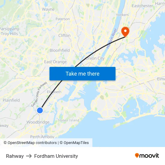 Rahway to Fordham University map