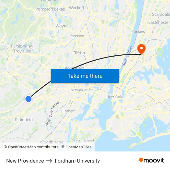 New Providence to Fordham University map