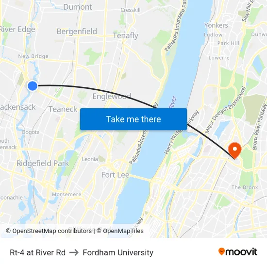 Rt-4 at River Rd to Fordham University map