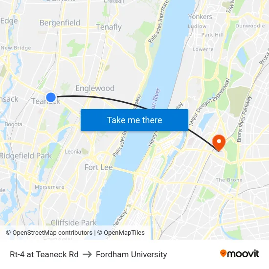 Rt-4 at Teaneck Rd to Fordham University map