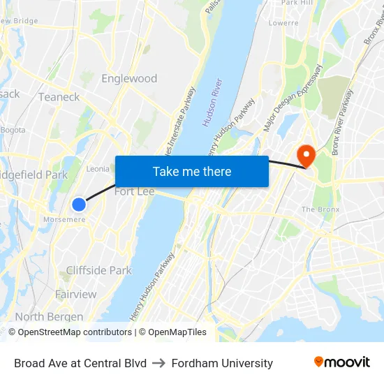 Broad Ave at Central Blvd to Fordham University map