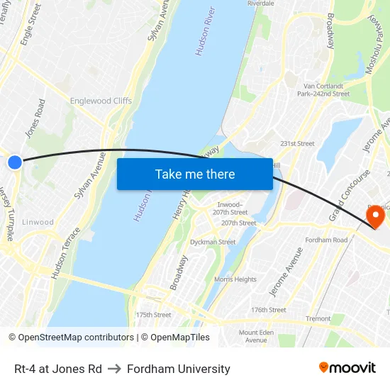 Rt-4 at Jones Rd to Fordham University map