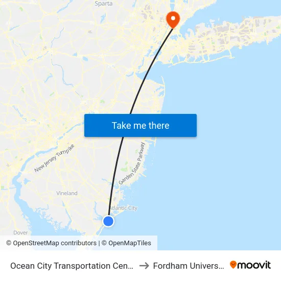 Ocean City Transportation Center to Fordham University map
