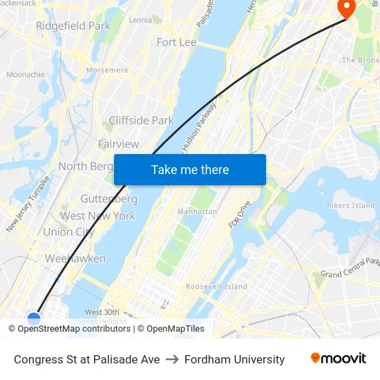 Congress St at Palisade Ave to Fordham University map
