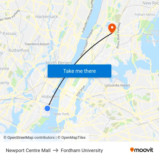 Newport Centre Mall to Fordham University map