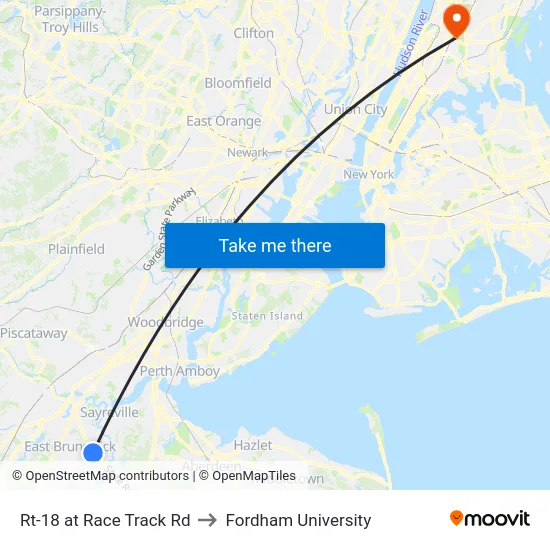 Rt-18 at Race Track Rd to Fordham University map
