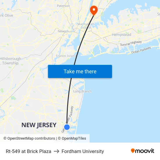 Rt-549 at Brick Plaza to Fordham University map