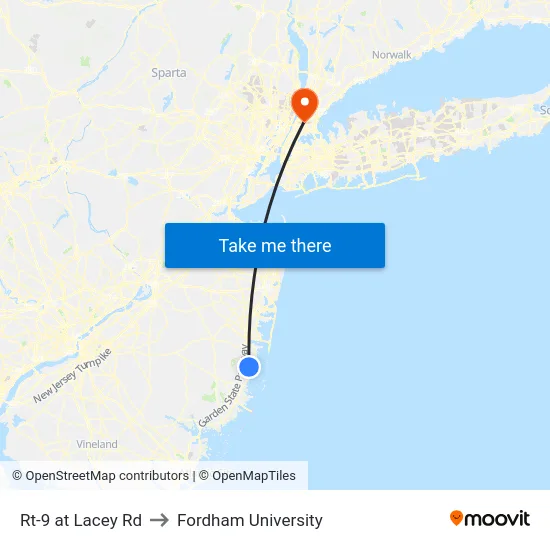 Rt-9 at Lacey Rd to Fordham University map