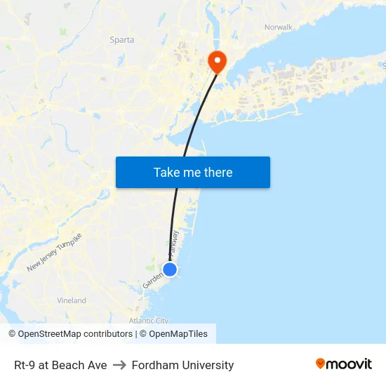 Rt-9 at Beach Ave to Fordham University map