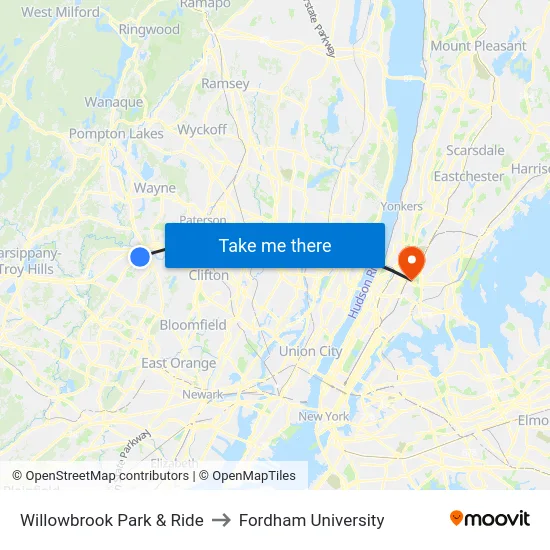 Willowbrook Park & Ride to Fordham University map