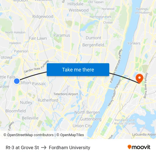 Rt-3 at Grove St to Fordham University map
