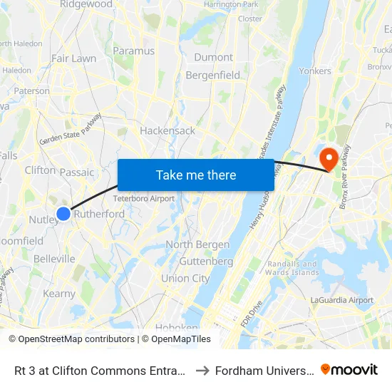 Rt 3 at Clifton Commons Entrance to Fordham University map