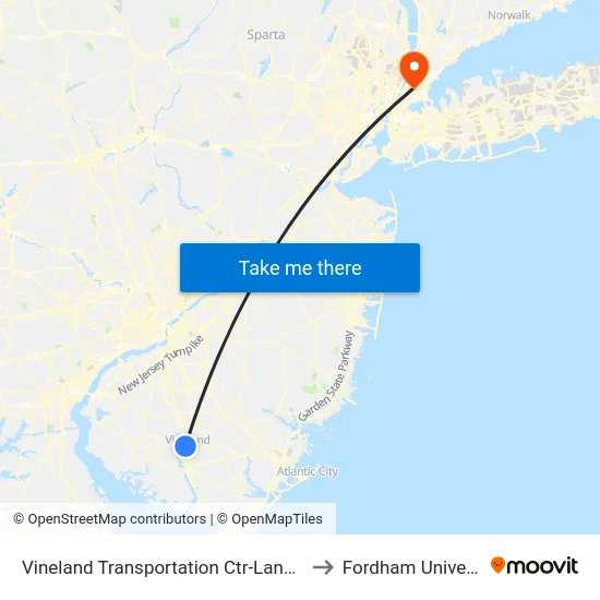 Vineland Transportation Ctr-Landis Ave to Fordham University map