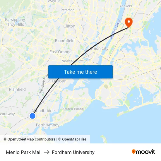 Menlo Park Mall to Fordham University map