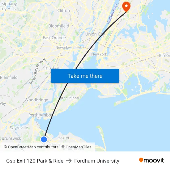 Gsp Exit 120 Park & Ride to Fordham University map