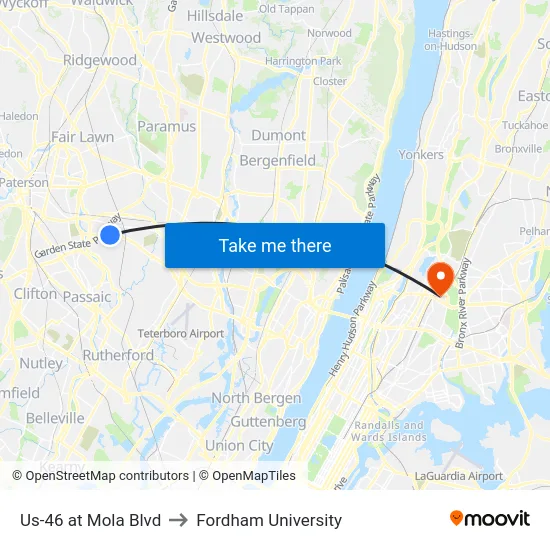Us-46 at Mola Blvd to Fordham University map