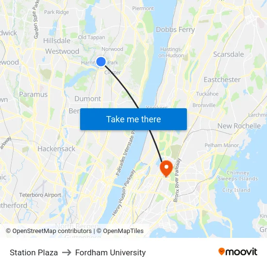Station Plaza to Fordham University map